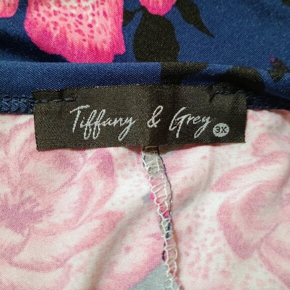 EUC: Tiffany & Grey Sze 3X Navy Blue Floral Shift Dress - Picture 3 of 5